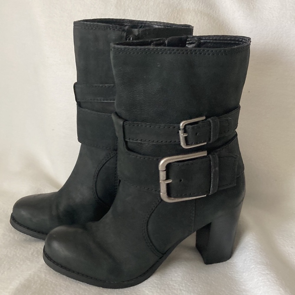 Nine West Moto Brushed Leather Matte Black Booties 6 1/2